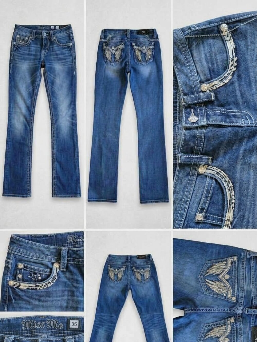 Miss Me "Chloe" Angel Wing Sequin Embellished Bootcut Jeans - Size 30